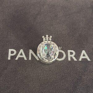 Pandora Sterling Silver Clear Sparkling Crown O Charm With Clear CZ Charm Bead